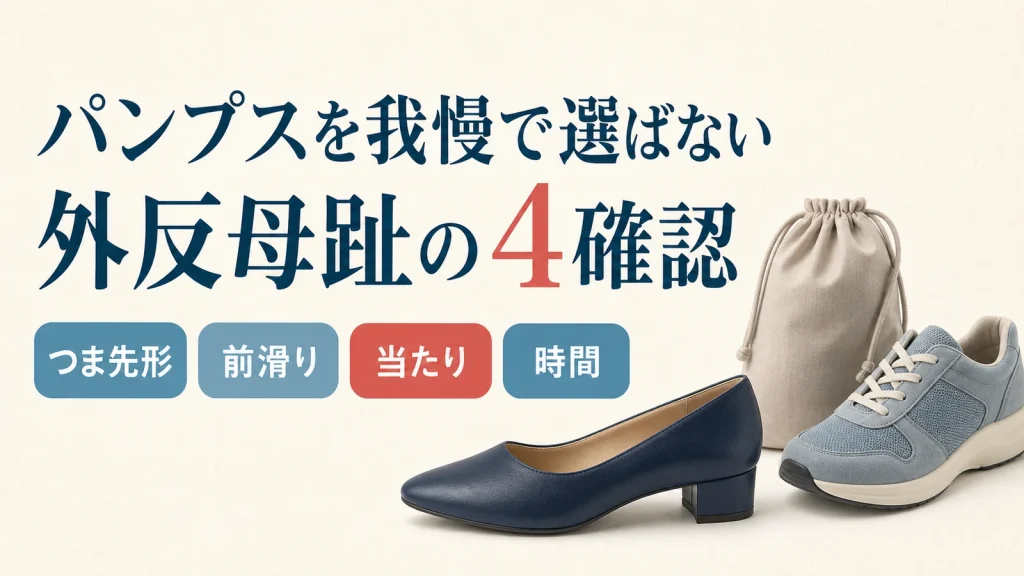 パンプスを我慢で選ばず外反母趾の4項目を確認する記事のアイキャッチ