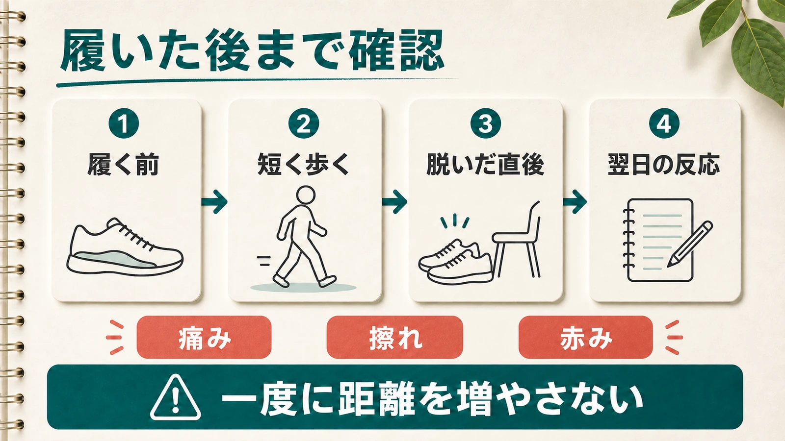 履く前から翌日までの反応を4段階で記録する図