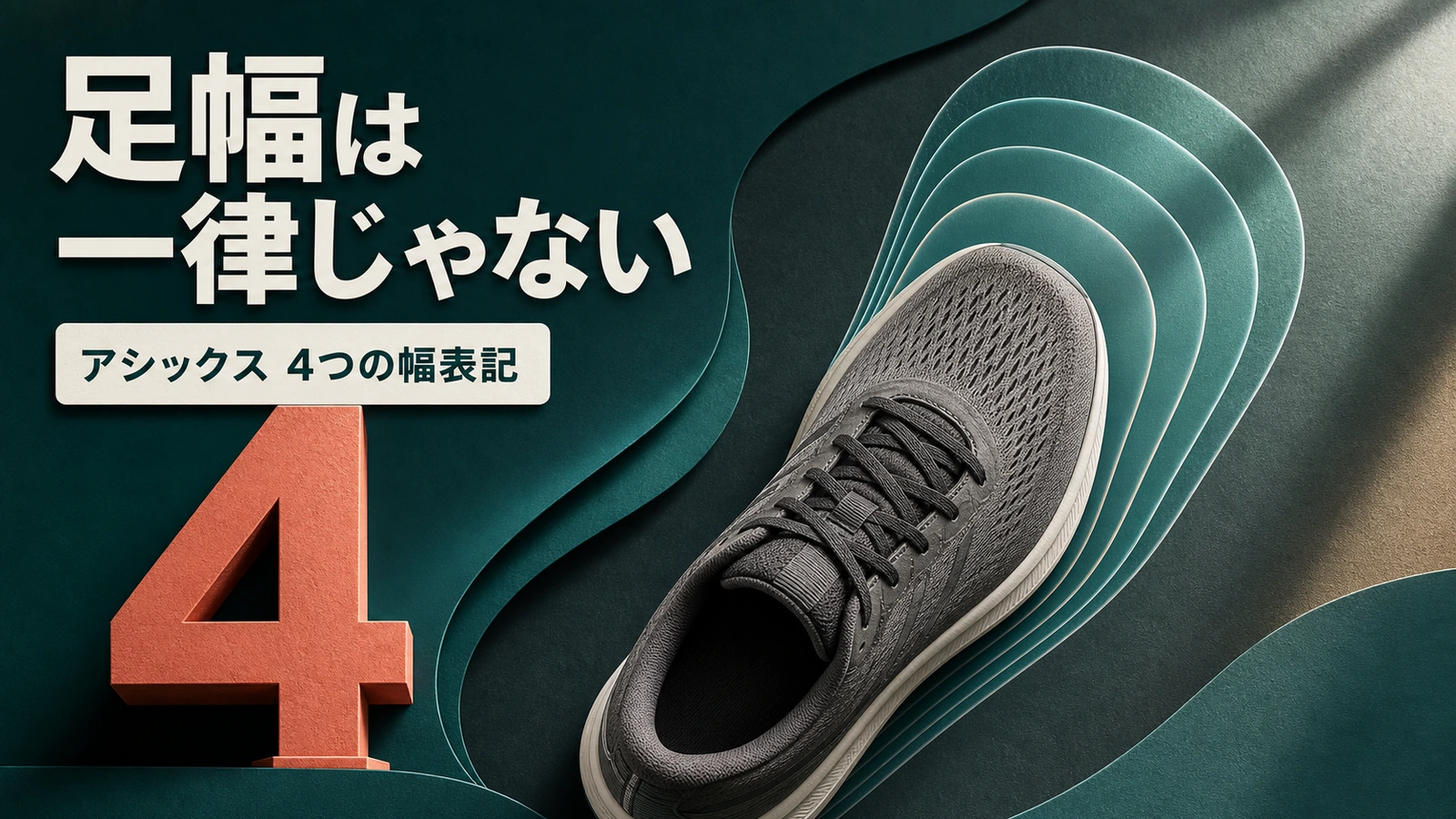足幅は一律ではないこととアシックスの4つの幅表記を示す図