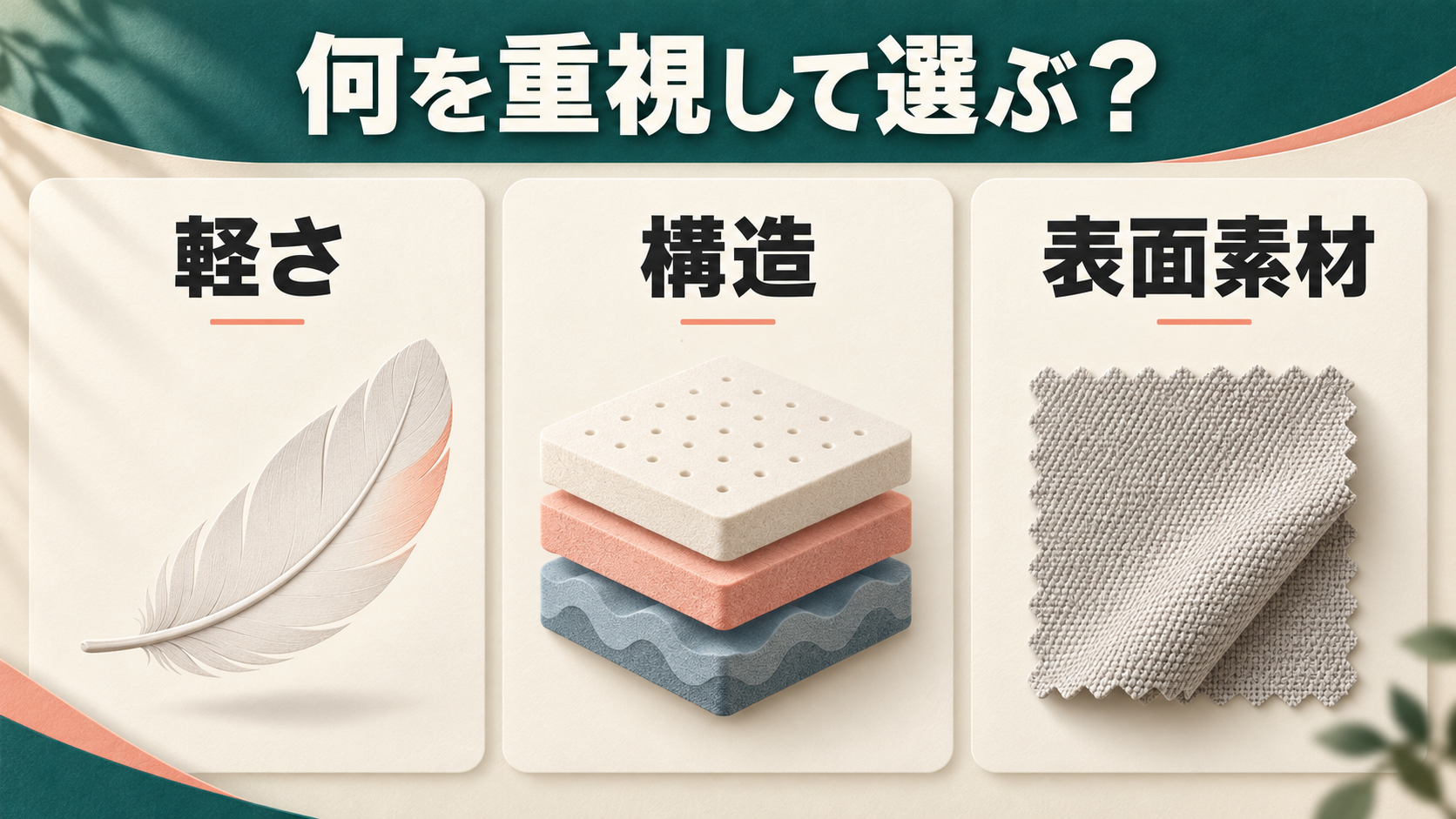 軽量性、素材と構造、表面の触感という3つの比較の入口。