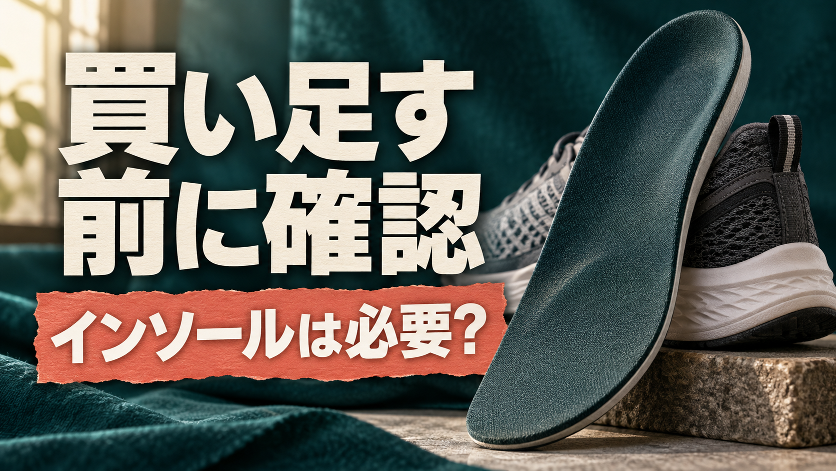 買い足す前に確認、インソールは必要と書かれた靴と中敷きのイメージ